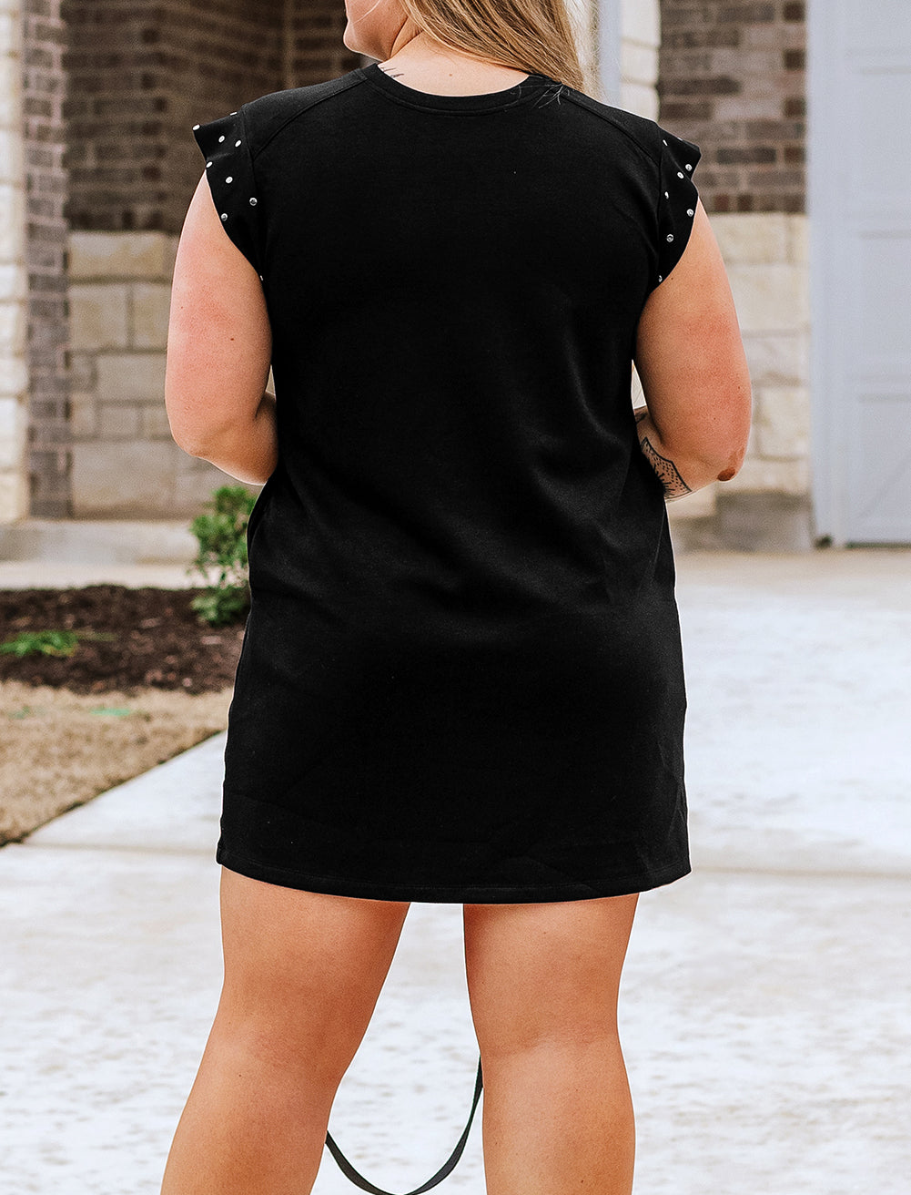 Studded Cap Sleeve Plus Size T-shirt Dress
