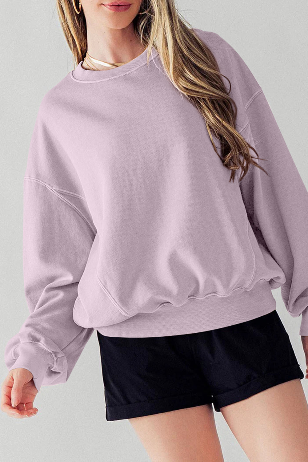 Exposed Seam Batwing Sleeve Drop Shoulder Sweatshirt
