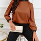 Color Block Bow Back Mock Neck Blouse