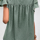Dotted Ruffle Sleeve Crew Neck Ruched Blouse