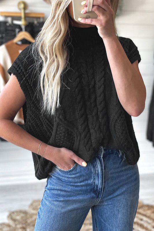 Solid Color Cable Knit High Neck Sweater Vest