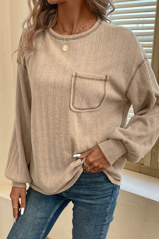 Loose Exposed Stitching Textured Knit Top