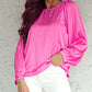 Satin Puff Long Sleeve Crewneck Blouse