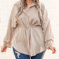 Plus Size Puff Sleeve Tied Tunic Shirt