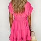 Ruched Sleeve V Neck Smock Waist Tiered Ruffled Dress