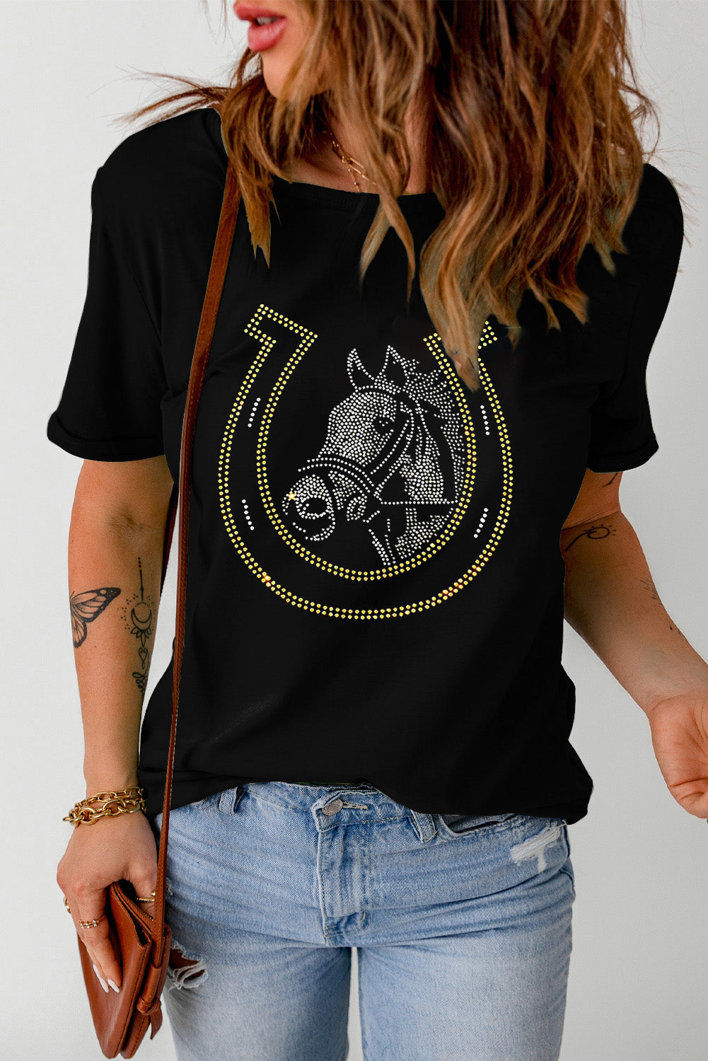 Rhinestone Horse & Horseshoe Graphic T Shirt