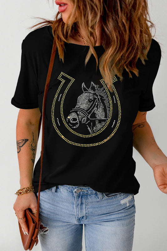 Rhinestone Horse & Horseshoe Graphic T Shirt