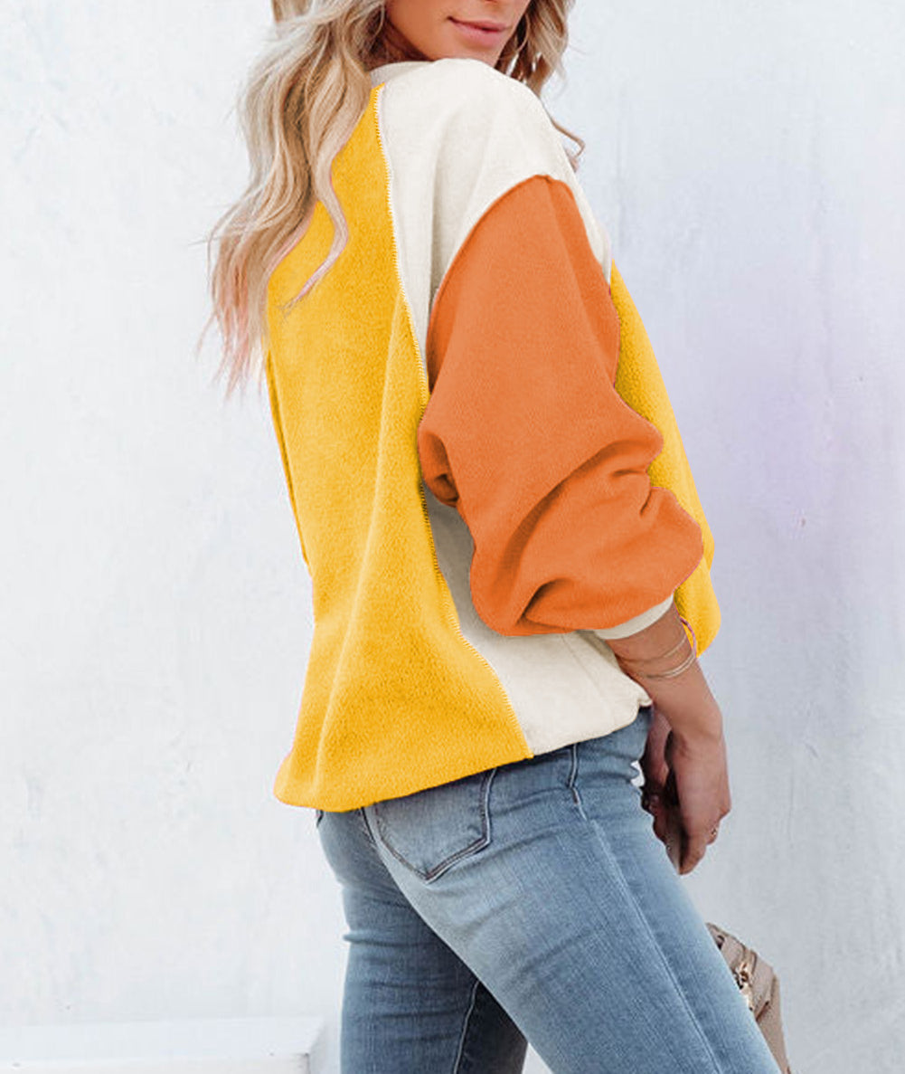 Colorblock Long Sleeve Pullover Fleece Sweatshirt