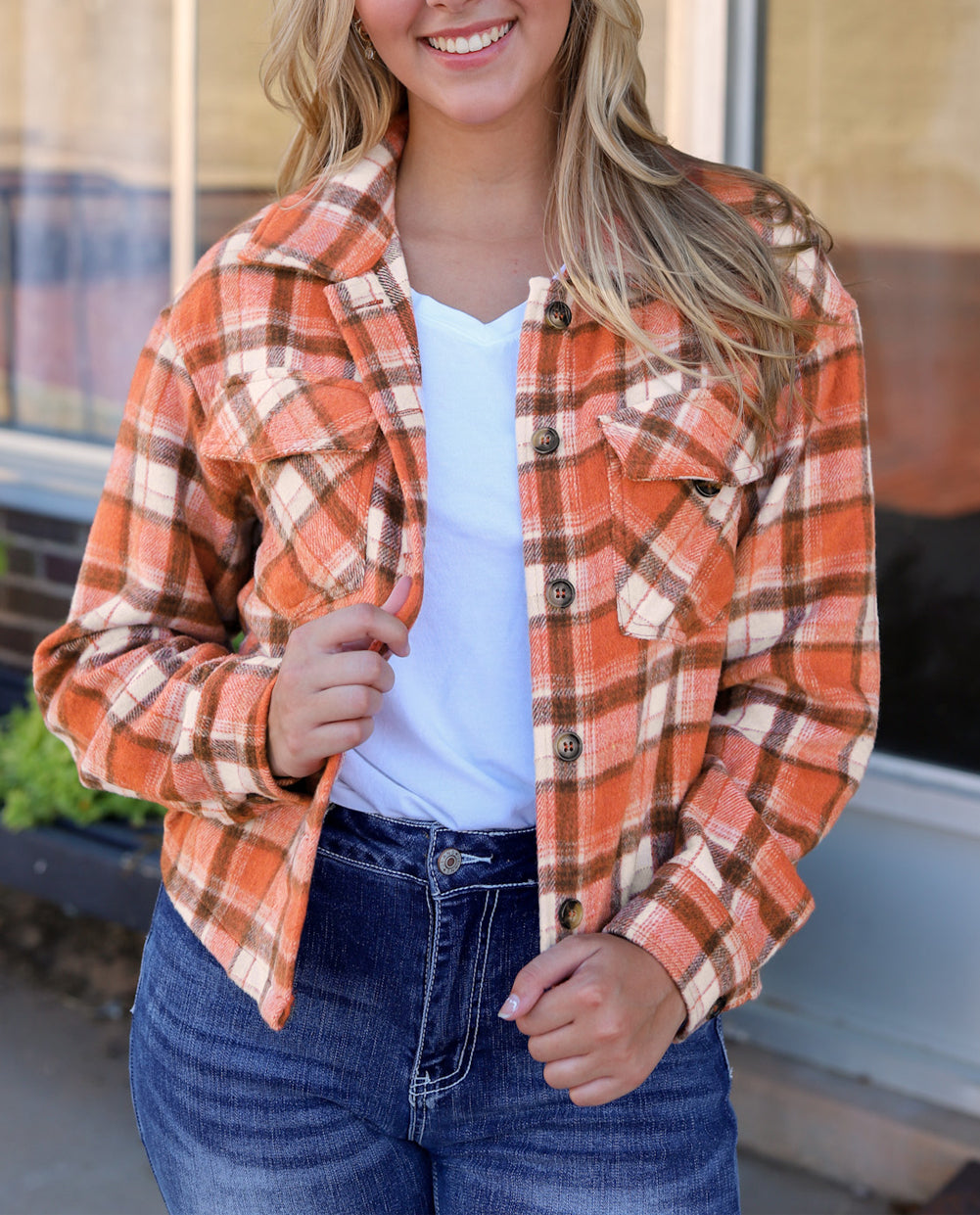 Plaid Button-Up Flap Pocket Jacket