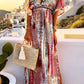Boho Vacation Mixed Print Deep V Maxi Dress