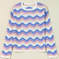 Stripe Wavy Pointelle Knit Drop Shoulder Sweater