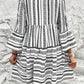 Stripe V Neck Bell Sleeve High Waist Mini Dress