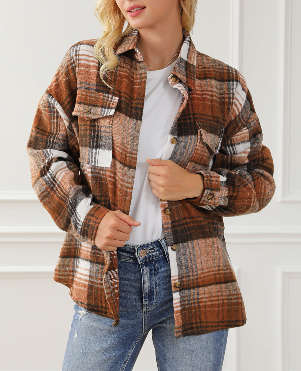Plaid Flap Pockets Shacket