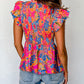 Floral Print Smocked Ruffle Trim Flutter Sleeve Blouse