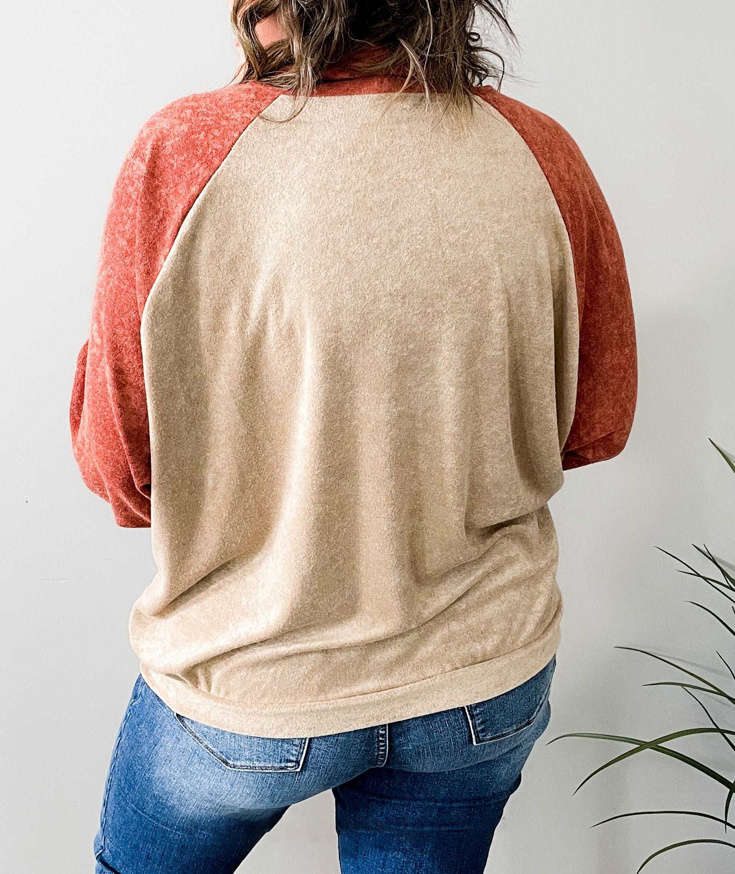 Plus Size Colorblock Raglan Hoodie with Pockets