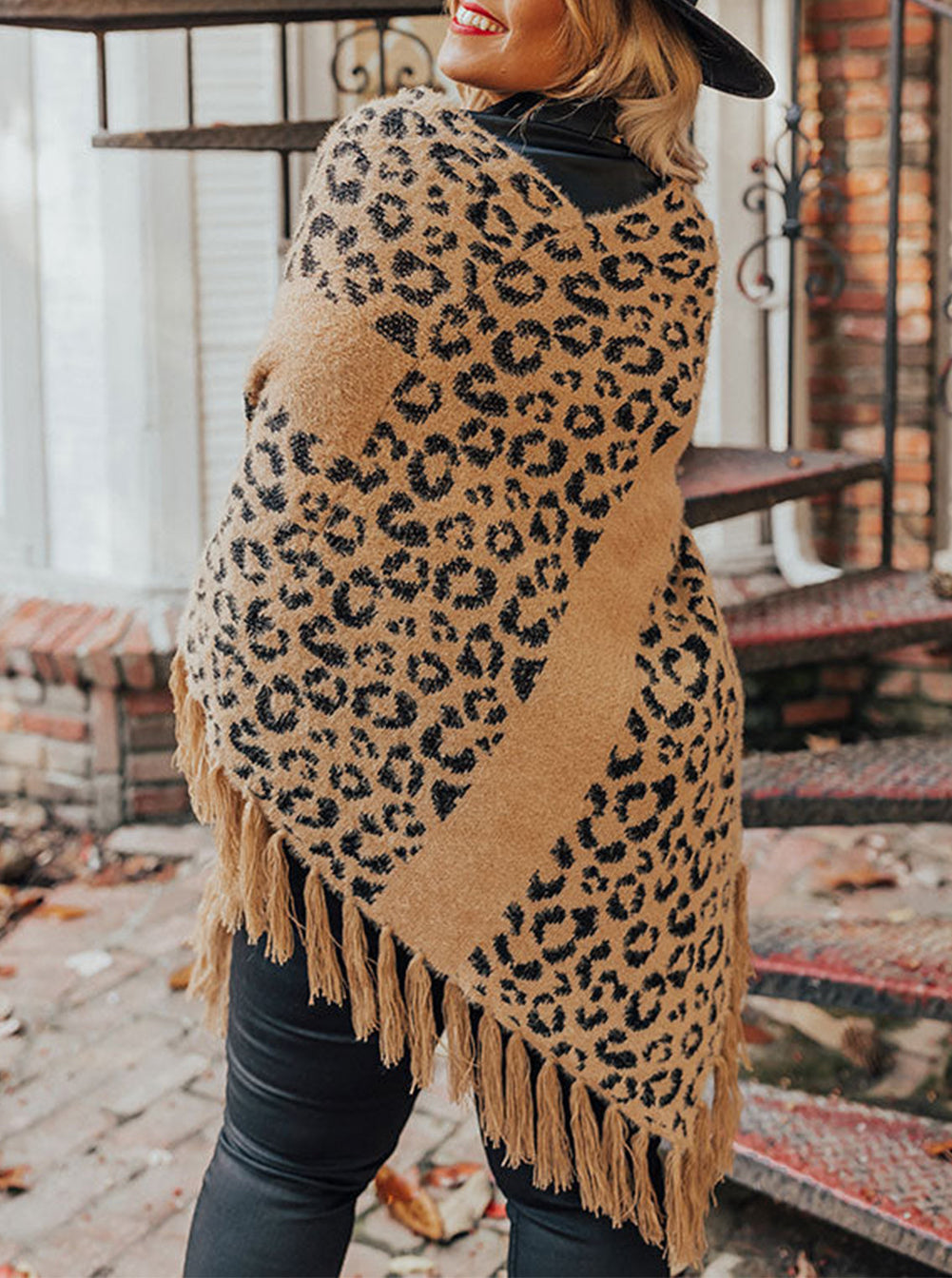 Plus Size Tasseled Hem Draped Poncho