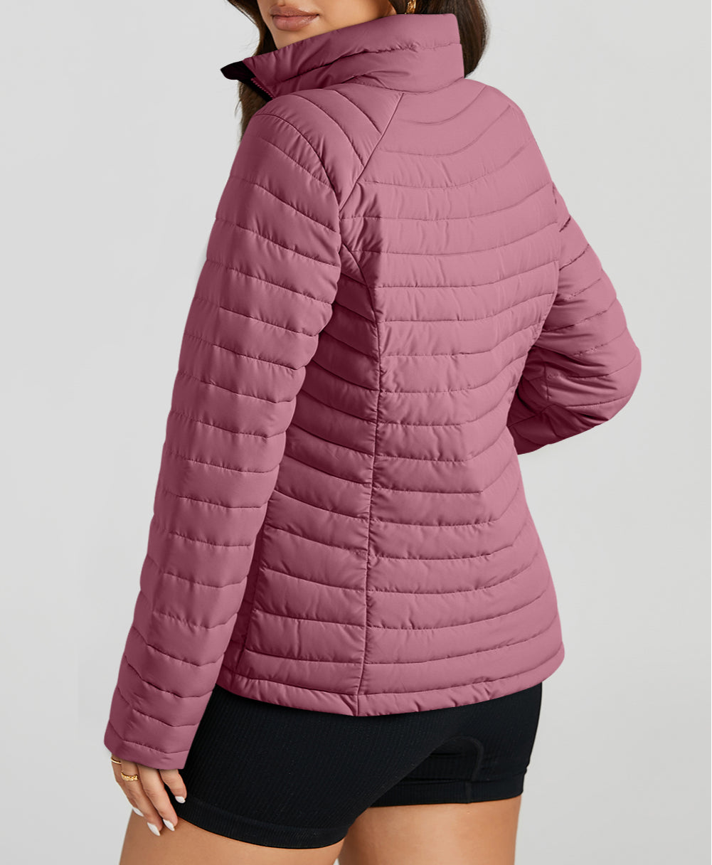 Solid Color Quilted Zip-up Puffer Jacket