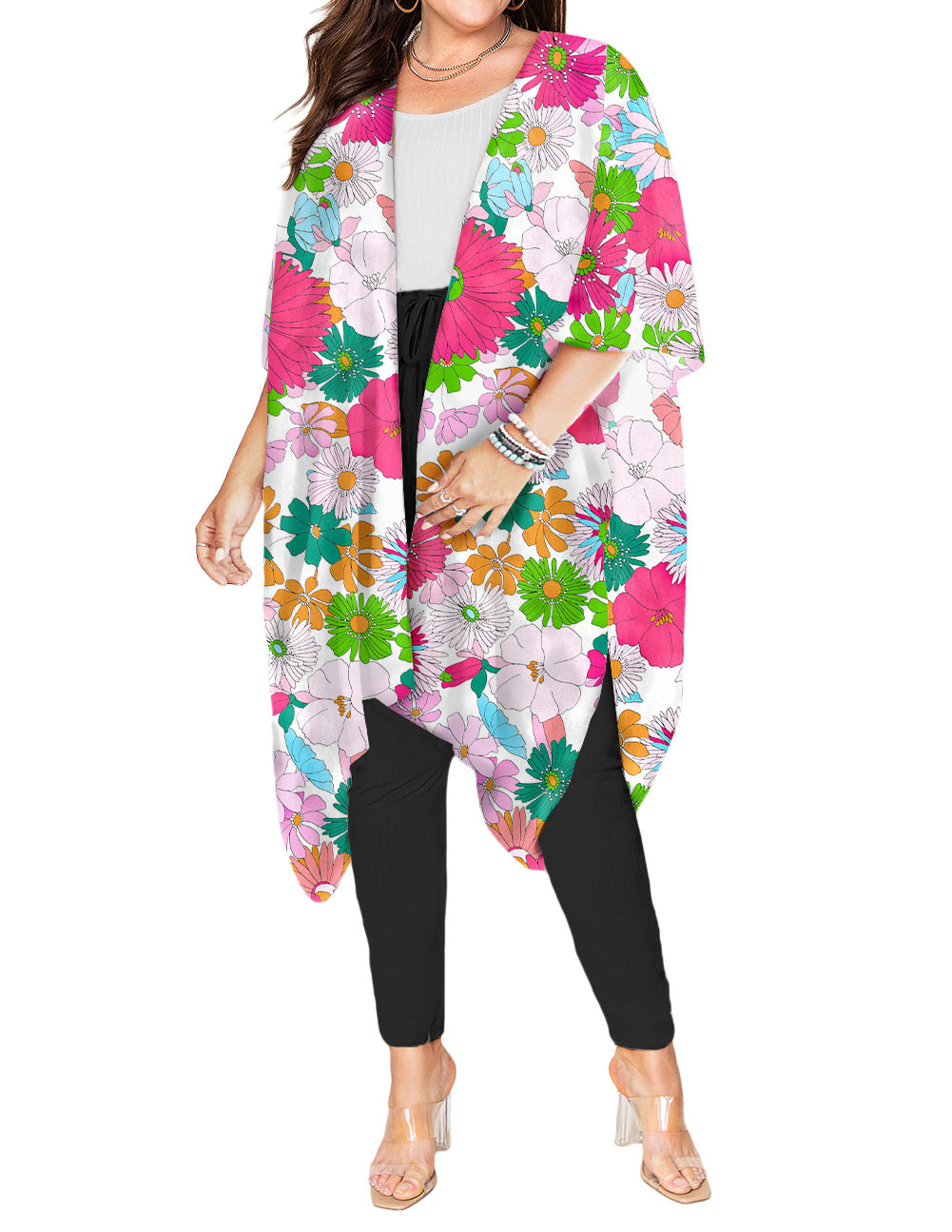 Floral Print Plus Size Kimono