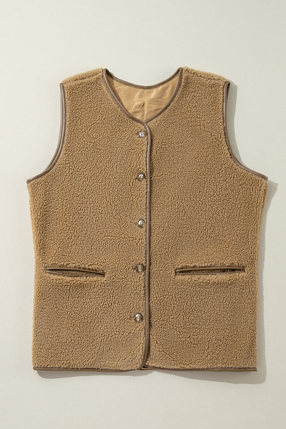 Side Pockets Buttoned Fleece Vest