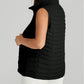 Black Plush Collared Quilted Zipped Puffer Vest