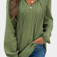 Casual Pleated V Neck Textured Loose Top