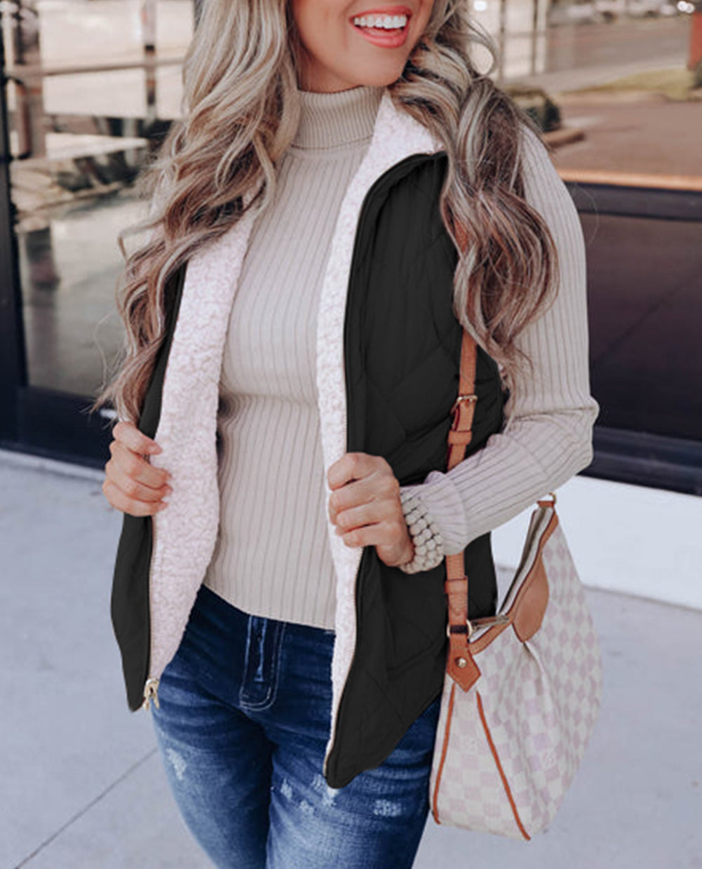 Fleece Lined Quilted Zip up Vest Coat