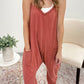 Side Pockets Harem Pants Sleeveless V Neck Jumpsuit
