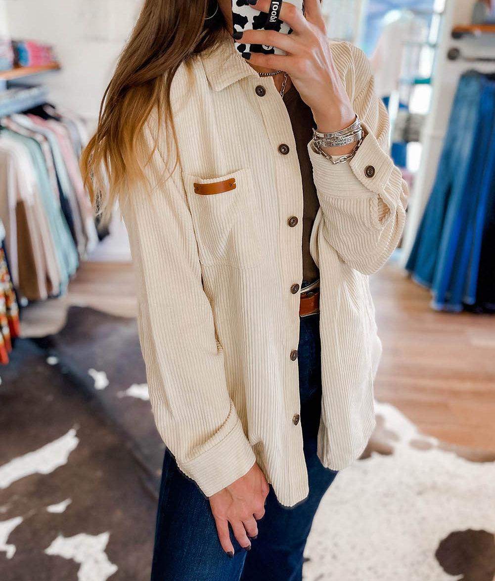Corduroy Buttoned Front Pocketed Shacket