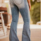 Vintage Light Wash Ripped Raw Edge Flare Jeans