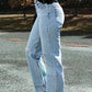 Distressed Slit Leg Raw Edge Straight Jeans