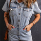 Vintage Washed Buttons Pocketed Denim Romper
