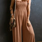 Ruffled Shirred Wide Leg Sleeveless Jumpsuit