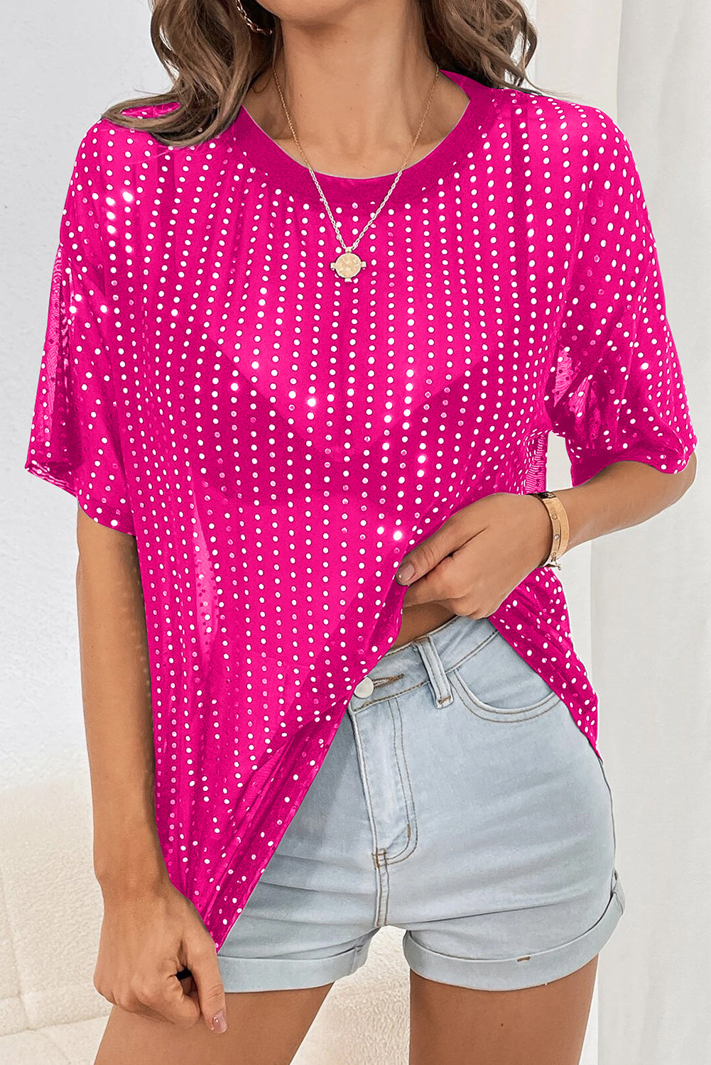 Sequin Drop Shoulder Sheer T-shirt