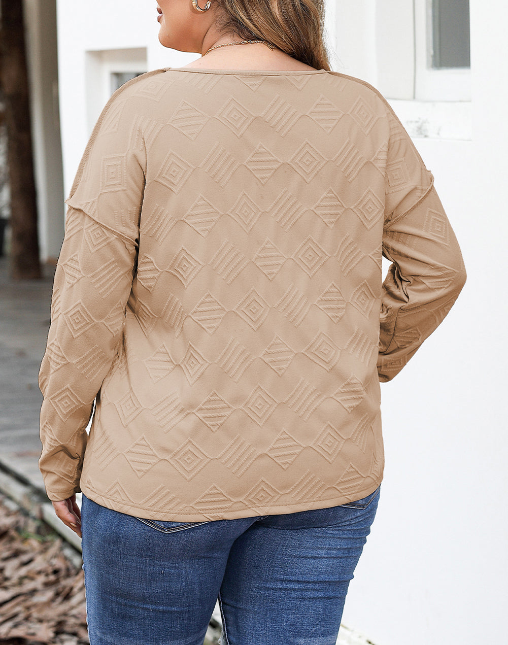 Plus Size Textured Drop Shoulder Exposed Seam Top