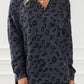 Leopard Print Button Split Neck Waffle Sweatshirt