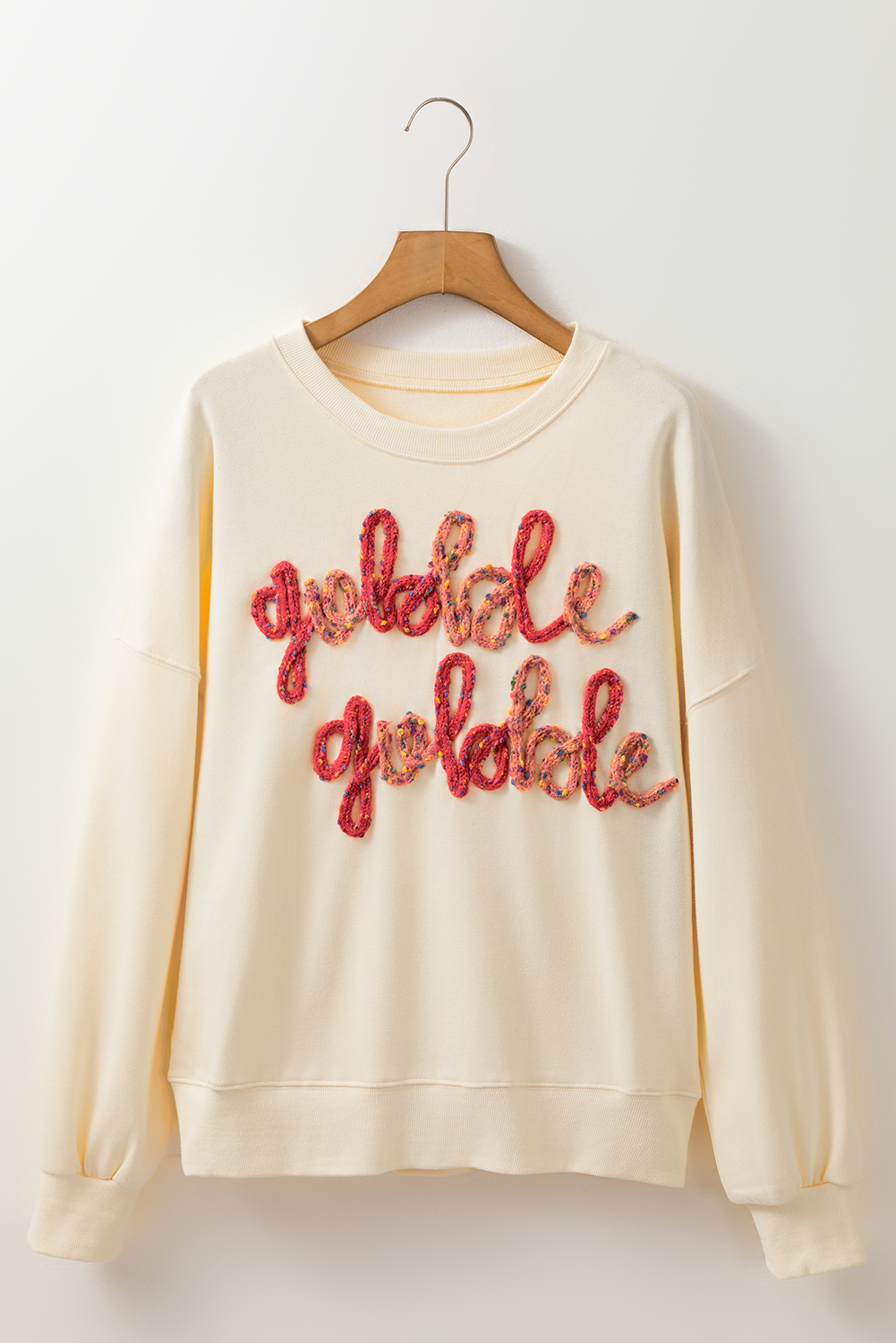 Gobble Gobble Embroidered Pattern Drop Shoulder Crew Neck Sweatshirt