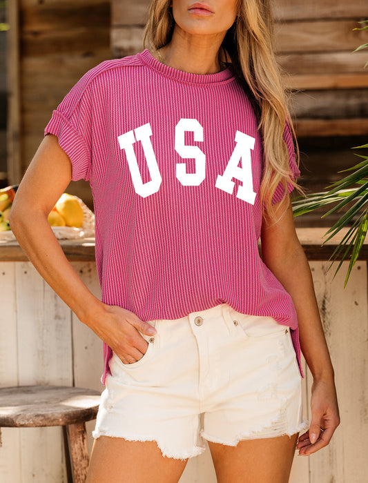Textured USA American Flag Graphic T Shirt