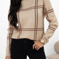 Plaid Pattern Knitted Drop Shoulder Sweater