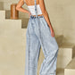 Light Wash Frayed Exposed Seam Wide Leg Denim Overall