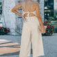 Beige Ruffled Strapless Wide Leg Jumpsuit