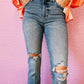 Sky Blue Distressed Ripped Flare Jeans