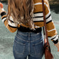 Stripe V Neck Textured Knit Sweater