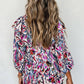 Abstract Print 3/4 Puff Sleeve Ruffle Blouse