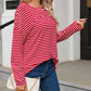 Striped Drop Shoulder Exposed Seam Long Sleeve Top