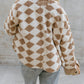 Geometric Pattern Corduroy Patch Pockets Sherpa Jacket