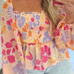 Plus Size Floral Puff Sleeve Smocked Peplum Top