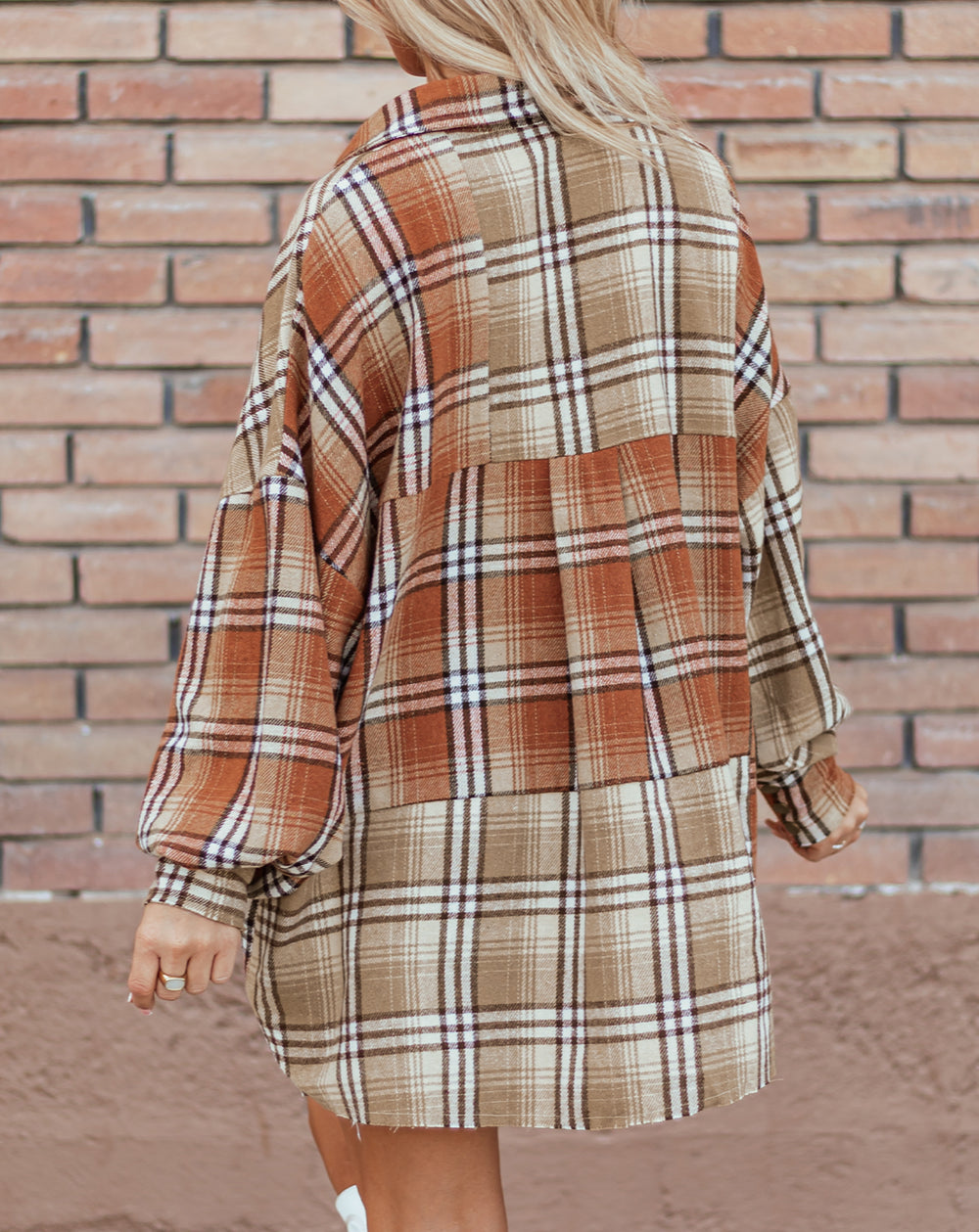 Plaid Colorblock Patchwork High Low Shacket