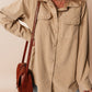 Solid Frilled Flap Pocket Button Up Corduroy Shacket