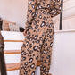 Leopard Print Long Sleeve Pullover and Pants Outfit