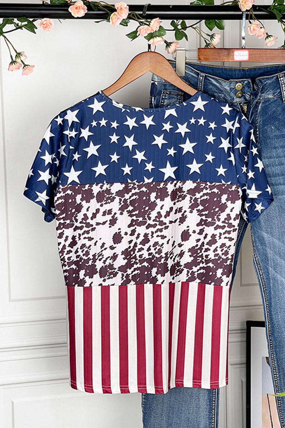 Western Flag Print Patchwork T-shirt